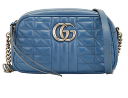 GG Marmont Small Matelasse, Leather, Blue, 0981, B/DB, 3*